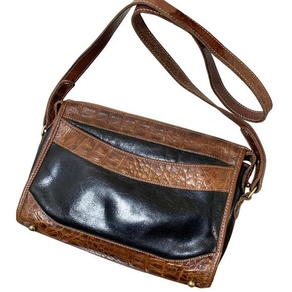 Brahmin Women's Crossbody Leather Black Brown Purse - Picture 1 of 12
